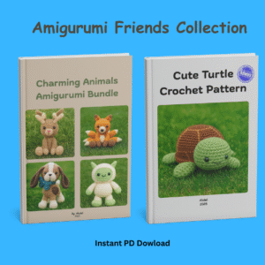 Amigurumi crochet pattern bundle with animals and bonus turtle PDF.