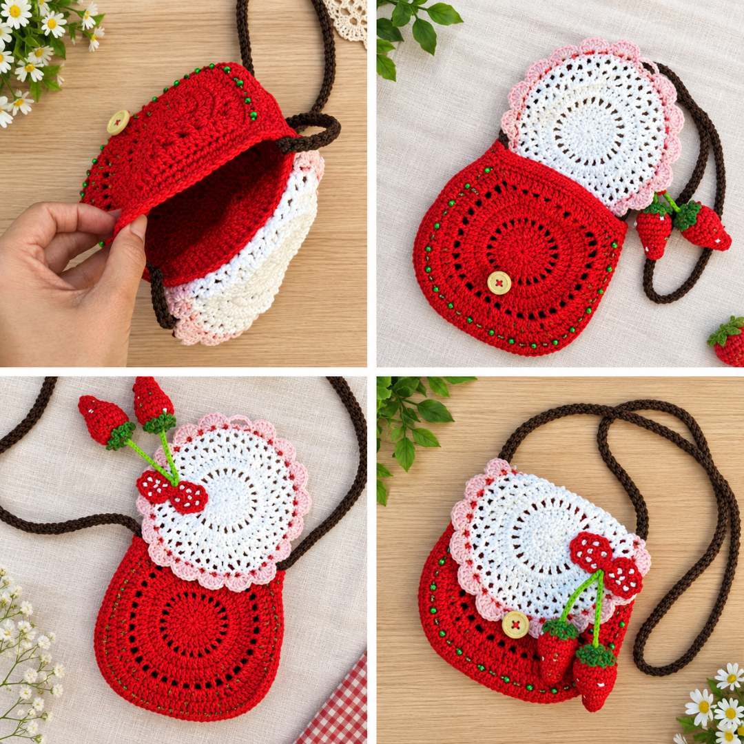 This adorable Strawberry purse free crochet pattern makes a delightful and creative project,